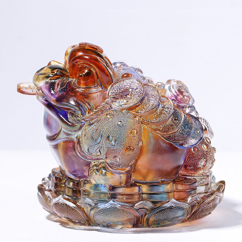 Buddha Stones, monety Feng Shui z żabą, ręcznie robione dzieła sztuki z kryształu Liuli, bogactwo, dekoracja biura domowego - Kolorowe 13*12*11cm - image 5