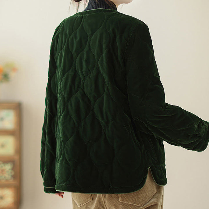 Buddha Stones, wzór diamentowy, krótka damska kurtka z długim rękawem, gruba, z kieszeniami - image 6