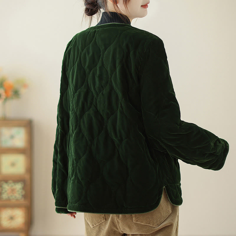 Buddha Stones, wzór diamentowy, krótka damska kurtka z długim rękawem, gruba, z kieszeniami - image 5