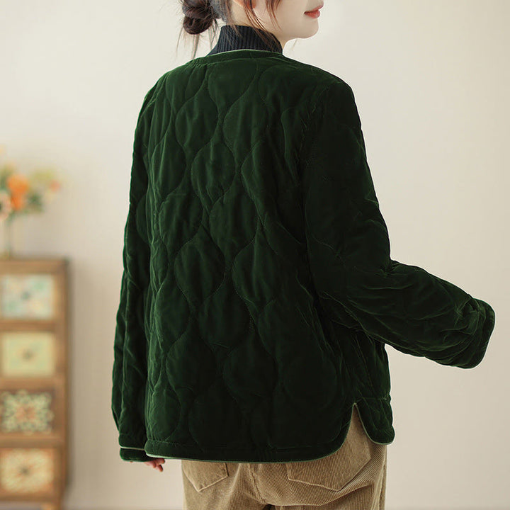 Buddha Stones, wzór diamentowy, krótka damska kurtka z długim rękawem, gruba, z kieszeniami - image 5