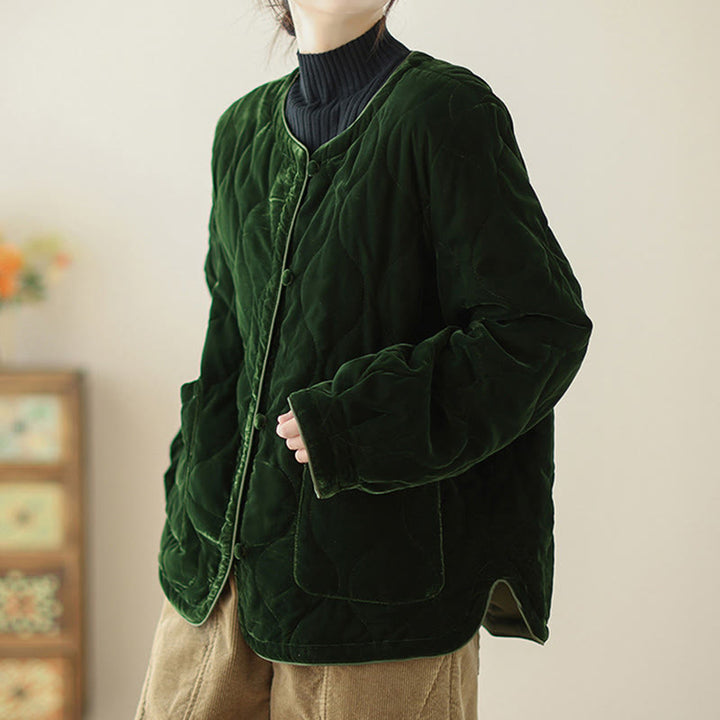 Buddha Stones, wzór diamentowy, krótka damska kurtka z długim rękawem, gruba, z kieszeniami - image 4