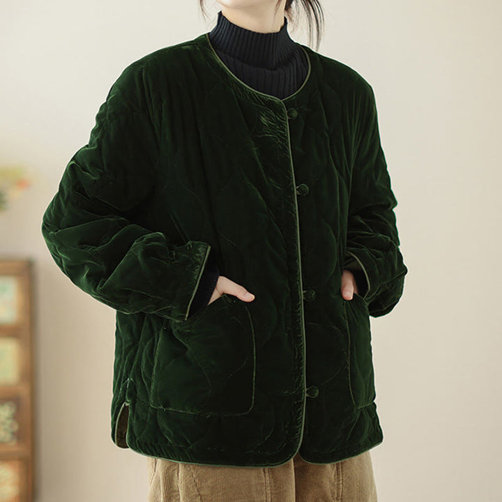 Buddha Stones, wzór diamentowy, krótka damska kurtka z długim rękawem, gruba, z kieszeniami - image 2