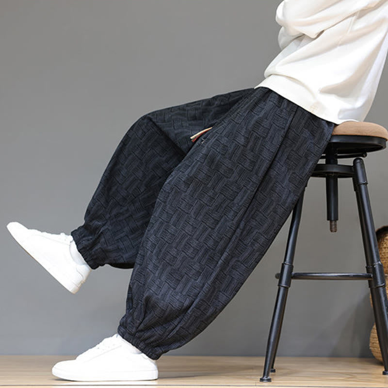 Spodnie haremowe męskie z kieszeniami, z bawełny sztruksowej, z motywem żakardowej kraty i Buddha Stones - image 10