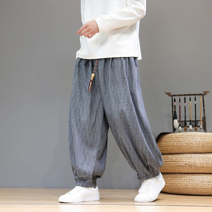 Spodnie haremowe męskie z kieszeniami, z bawełny sztruksowej, z motywem żakardowej kraty i Buddha Stones - LightSlateGray - US/UK/AU46， EU56 (5XL) - image 23