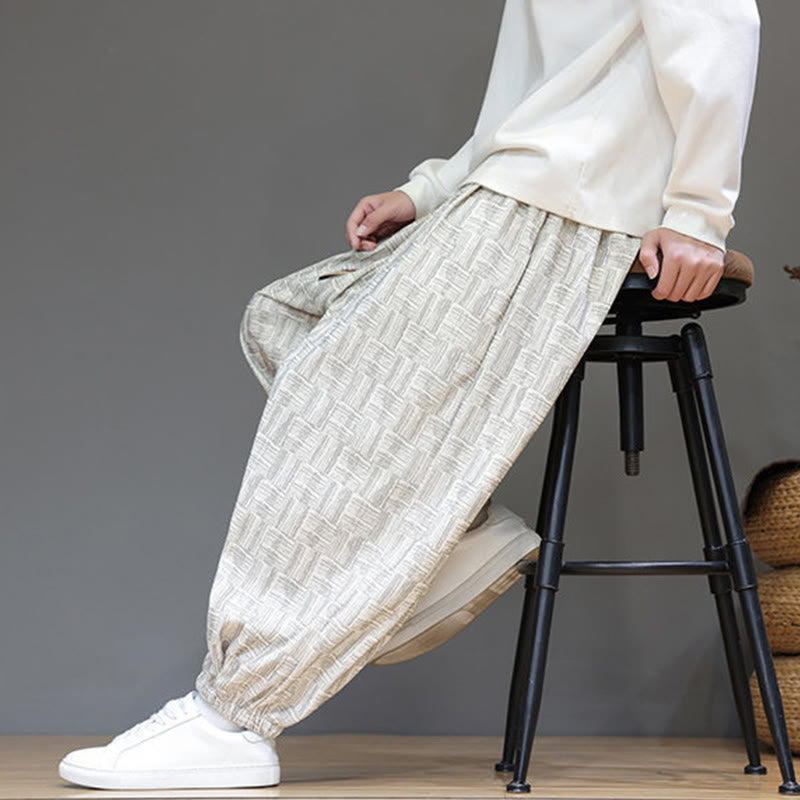 Spodnie haremowe męskie z kieszeniami, z bawełny sztruksowej, z motywem żakardowej kraty i Buddha Stones - image 18