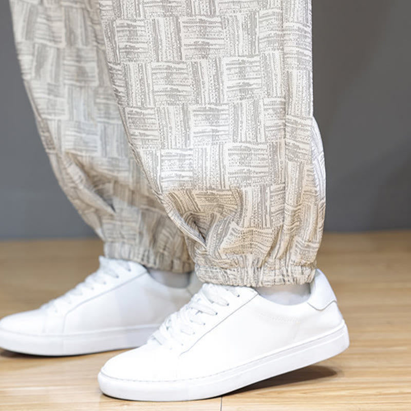 Spodnie haremowe męskie z kieszeniami, z bawełny sztruksowej, z motywem żakardowej kraty i Buddha Stones - image 21