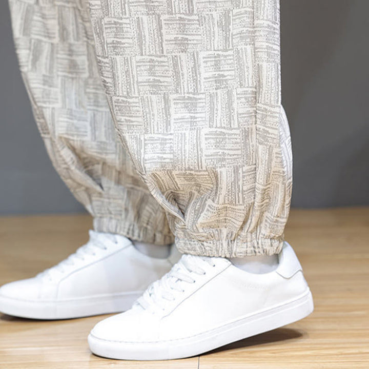 Spodnie haremowe męskie z kieszeniami, z bawełny sztruksowej, z motywem żakardowej kraty i Buddha Stones - image 21