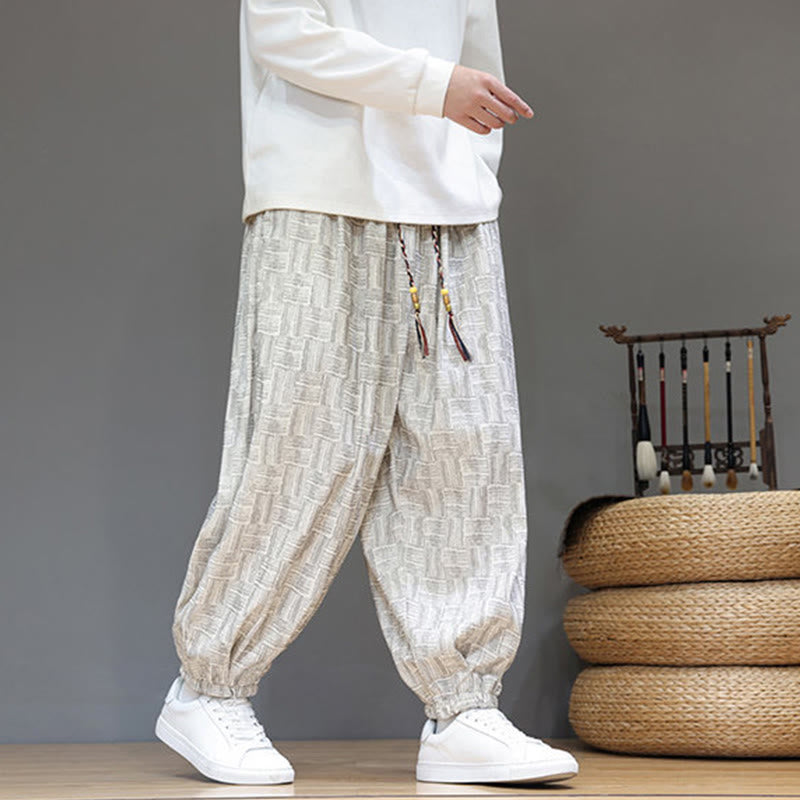 Spodnie haremowe męskie z kieszeniami, z bawełny sztruksowej, z motywem żakardowej kraty i Buddha Stones - image 15