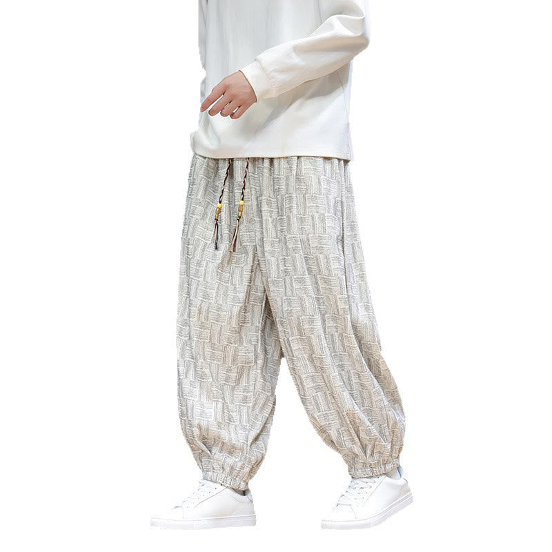 Spodnie haremowe męskie z kieszeniami, z bawełny sztruksowej, z motywem żakardowej kraty i Buddha Stones - image 22
