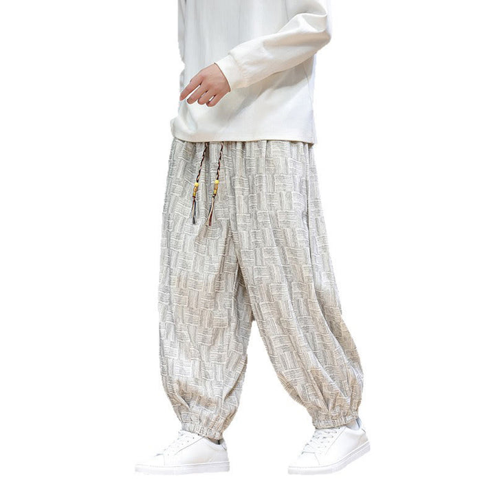 Spodnie haremowe męskie z kieszeniami, z bawełny sztruksowej, z motywem żakardowej kraty i Buddha Stones - image 22