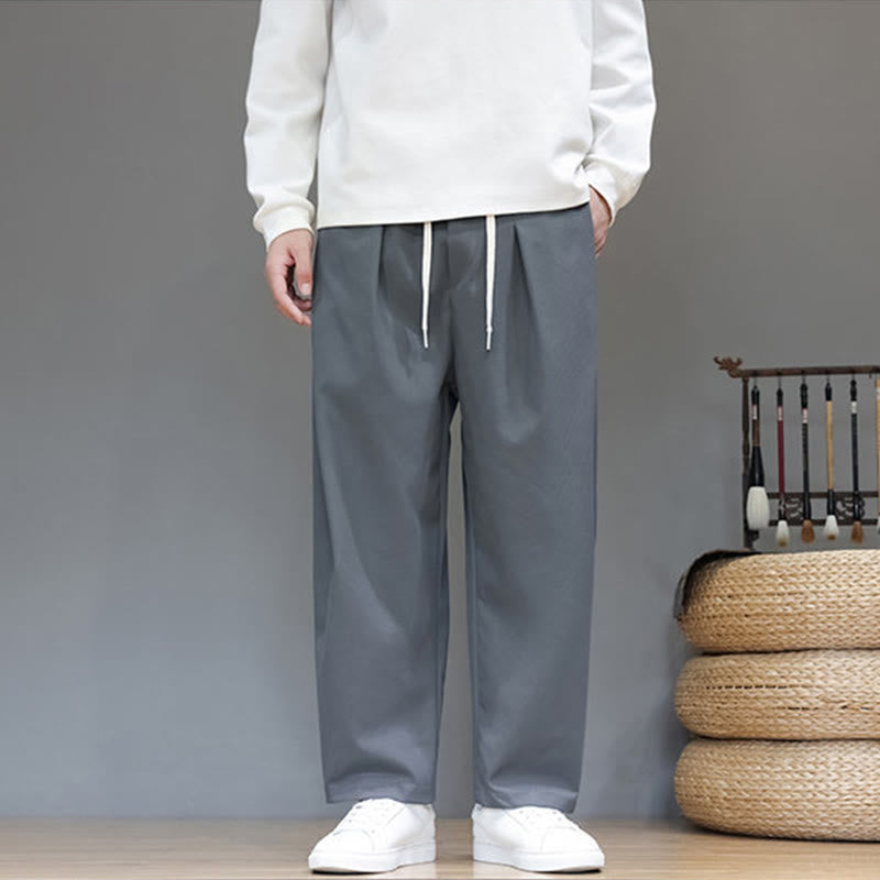 Męskie spodnie haremowe z kieszeniami i prostymi nogawkami w jednolitym kolorze z motywem Buddha Stones - image 6