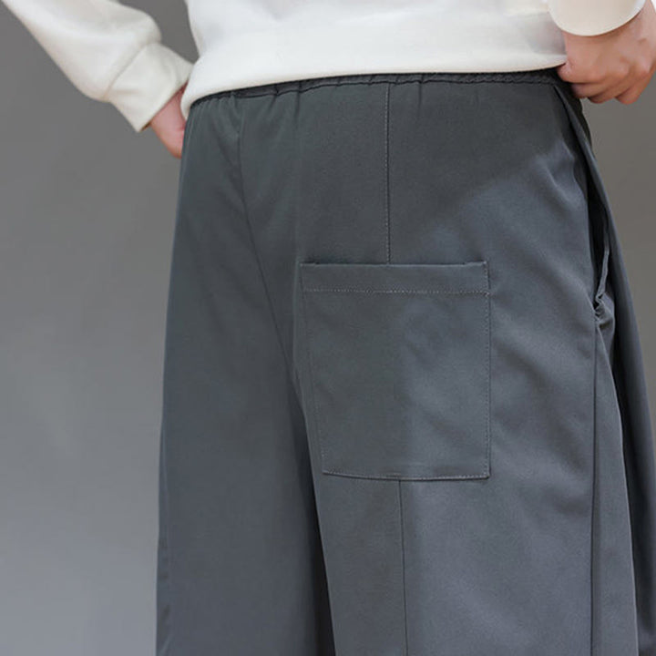 Męskie spodnie haremowe z kieszeniami i prostymi nogawkami w jednolitym kolorze z motywem Buddha Stones - image 11