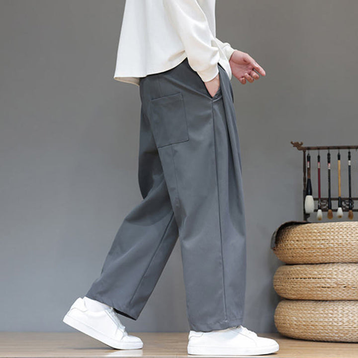 Męskie spodnie haremowe z kieszeniami i prostymi nogawkami w jednolitym kolorze z motywem Buddha Stones - image 3