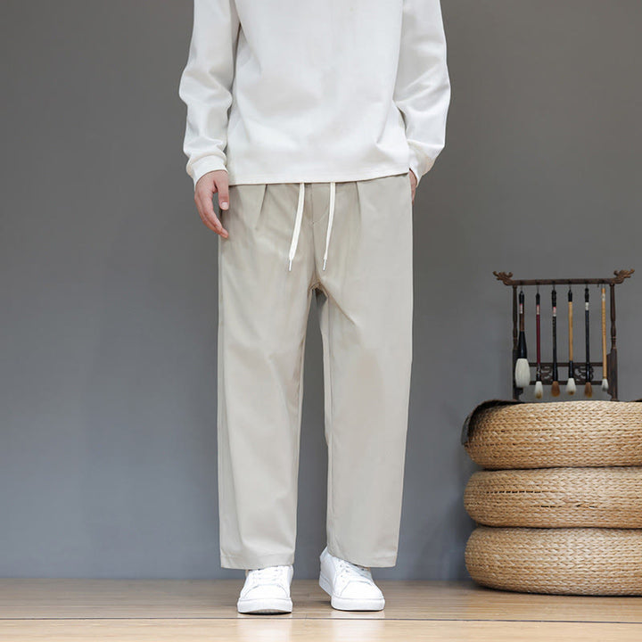 Męskie spodnie haremowe z kieszeniami i prostymi nogawkami w jednolitym kolorze z motywem Buddha Stones - Beżowy - US/UK/AU46， EU56 (5XL) - image 13