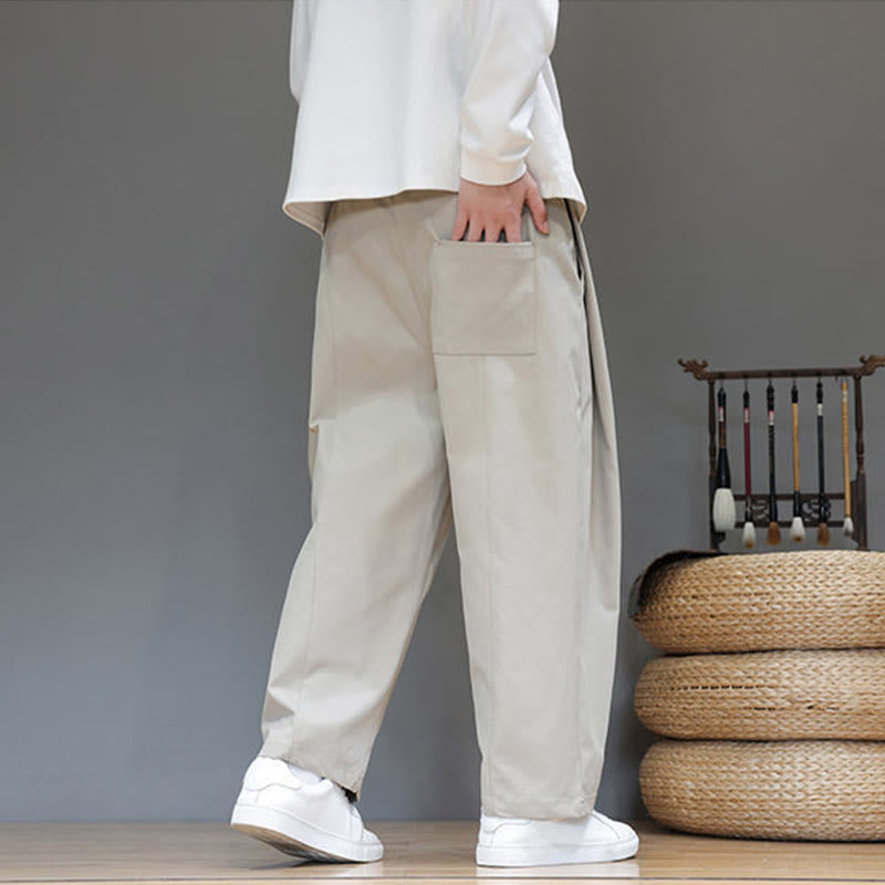 Męskie spodnie haremowe z kieszeniami i prostymi nogawkami w jednolitym kolorze z motywem Buddha Stones - image 19