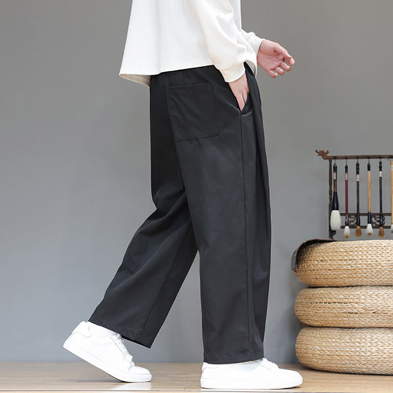 Męskie spodnie haremowe z kieszeniami i prostymi nogawkami w jednolitym kolorze z motywem Buddha Stones - image 25