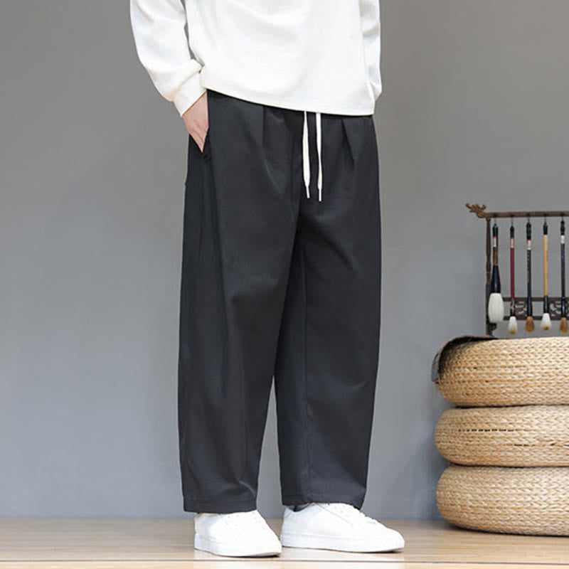 Męskie spodnie haremowe z kieszeniami i prostymi nogawkami w jednolitym kolorze z motywem Buddha Stones - image 29