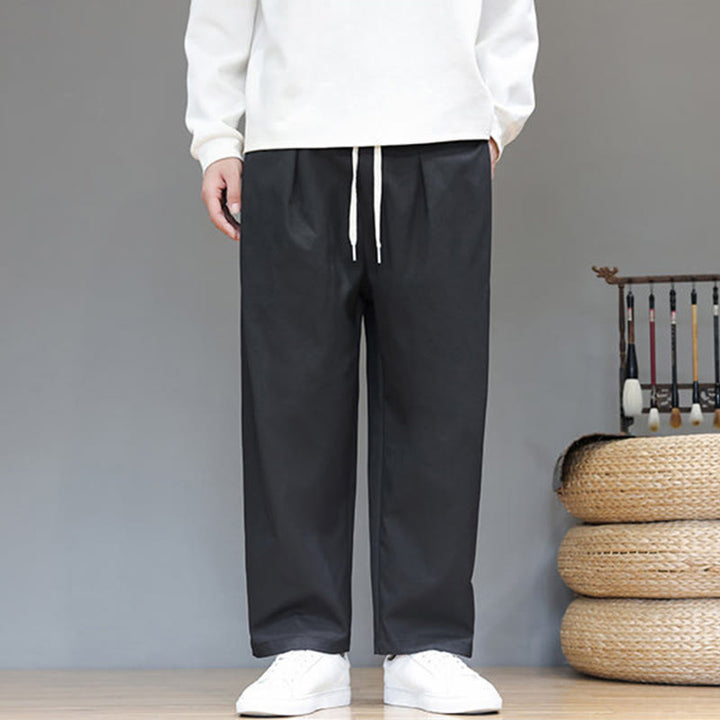 Męskie spodnie haremowe z kieszeniami i prostymi nogawkami w jednolitym kolorze z motywem Buddha Stones - image 23