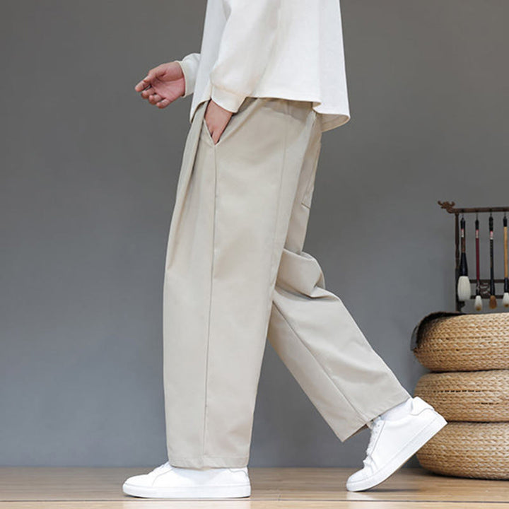 Męskie spodnie haremowe z kieszeniami i prostymi nogawkami w jednolitym kolorze z motywem Buddha Stones - image 14