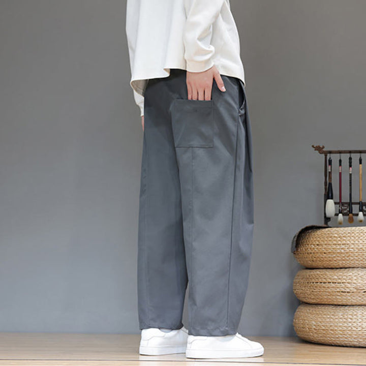 Męskie spodnie haremowe z kieszeniami i prostymi nogawkami w jednolitym kolorze z motywem Buddha Stones - image 7