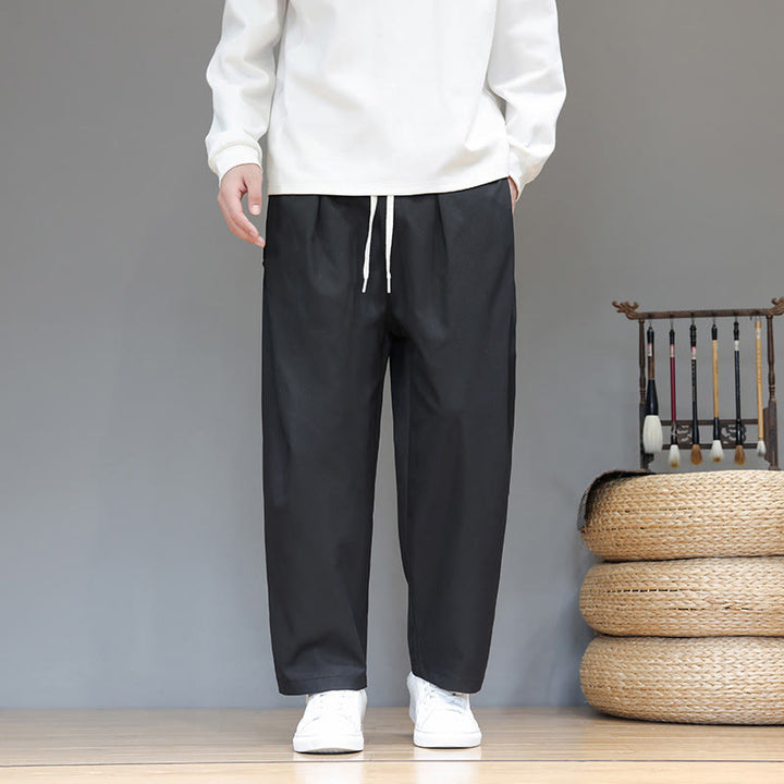 Męskie spodnie haremowe z kieszeniami i prostymi nogawkami w jednolitym kolorze z motywem Buddha Stones - Czarny - US/UK/AU46， EU56 (5XL) - image 22