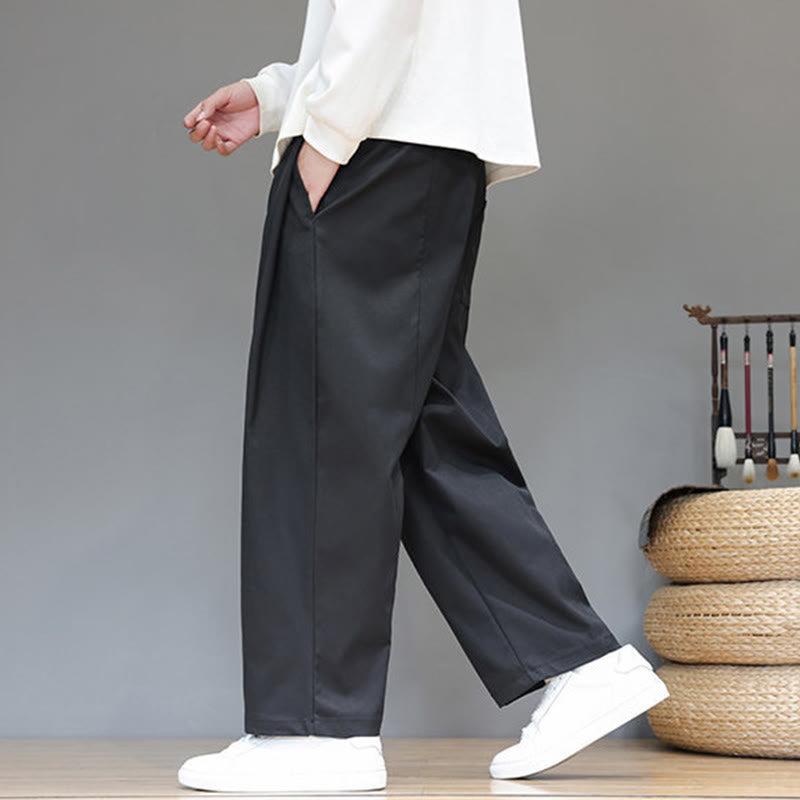 Męskie spodnie haremowe z kieszeniami i prostymi nogawkami w jednolitym kolorze z motywem Buddha Stones - image 24