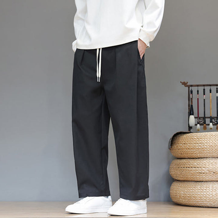 Męskie spodnie haremowe z kieszeniami i prostymi nogawkami w jednolitym kolorze z motywem Buddha Stones - image 28