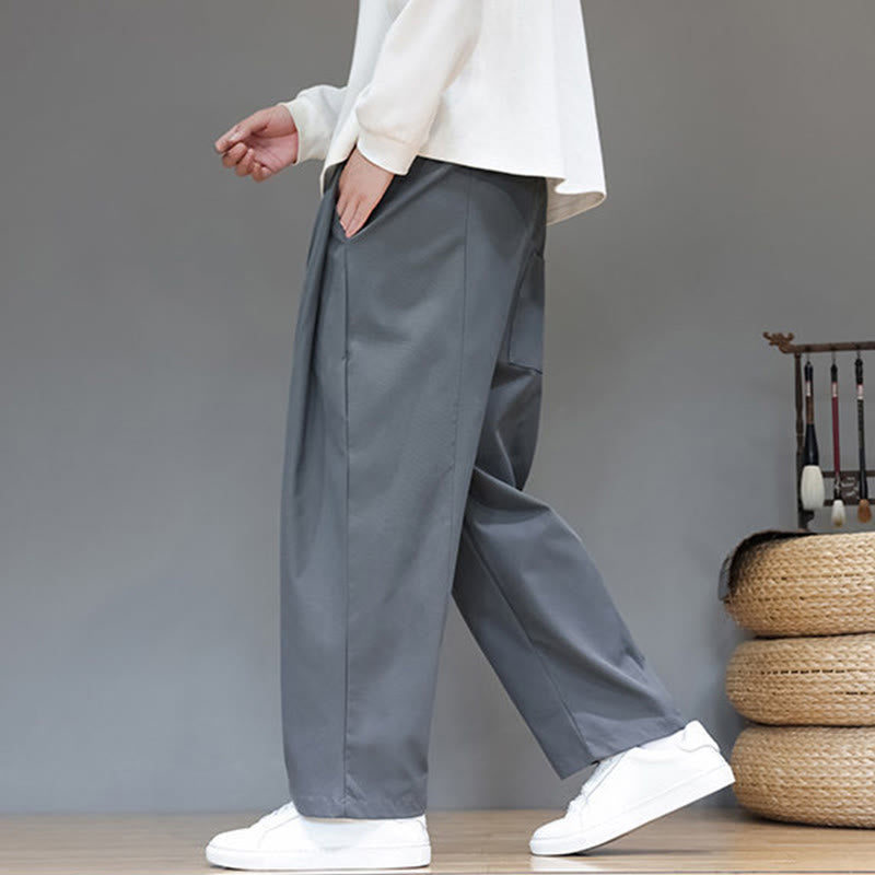 Męskie spodnie haremowe z kieszeniami i prostymi nogawkami w jednolitym kolorze z motywem Buddha Stones - image 2