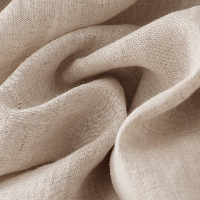 Sukienka midi z bawełny z długimi rękawami i kieszeniami, w kolorze beżowym z motywem Buddha Stones, z guzikami i klapami - image 7