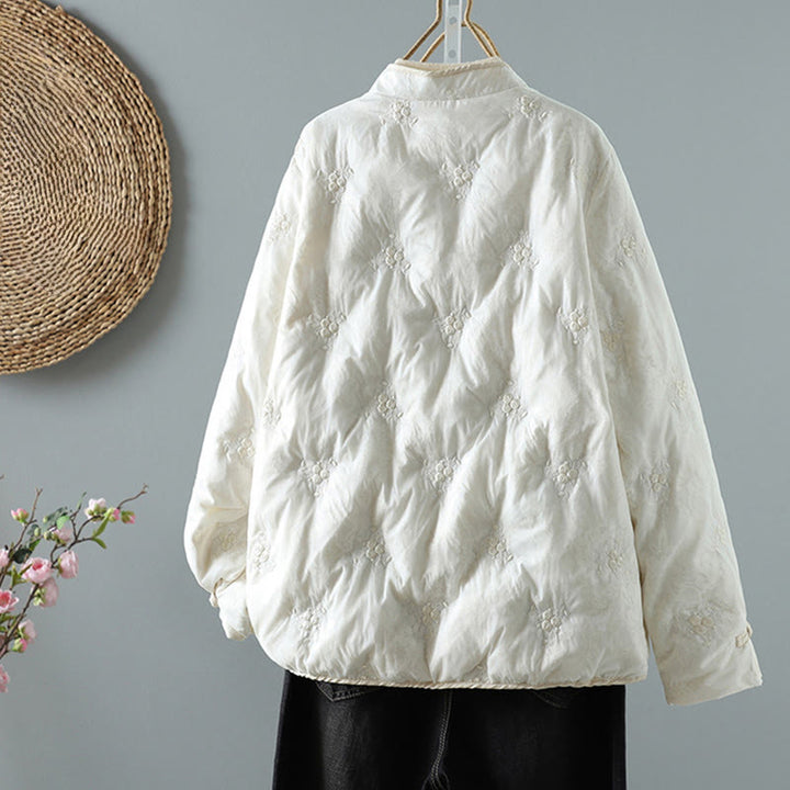 Kurtka damska z długim rękawem z grubej bawełny z kieszeniami i kwiatowym kołnierzykiem ze stójką i żabą w kształcie Buddha Stones - image 1