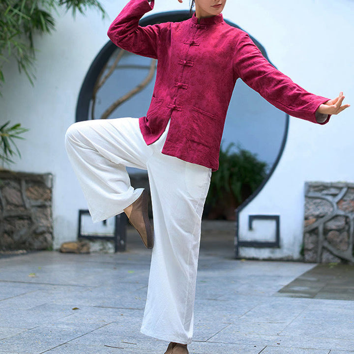 Koszula damska z długim rękawem i kieszeniami, z guzikami żaba i żakardem, z motywem Buddha Stones - image 21