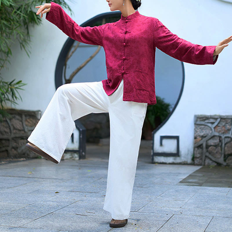 Koszula damska z długim rękawem i kieszeniami, z guzikami żaba i żakardem, z motywem Buddha Stones - image 17