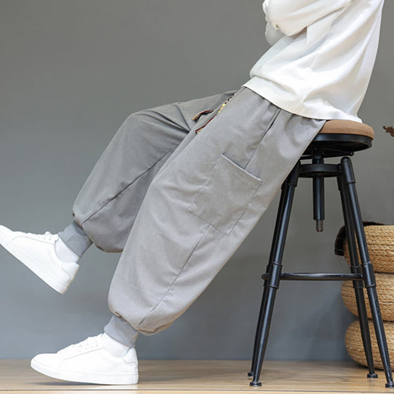 Spodnie męskie z bawełny do kostek z kieszeniami i wiosennymi, jednolitymi kolorami Buddha Stones - image 15