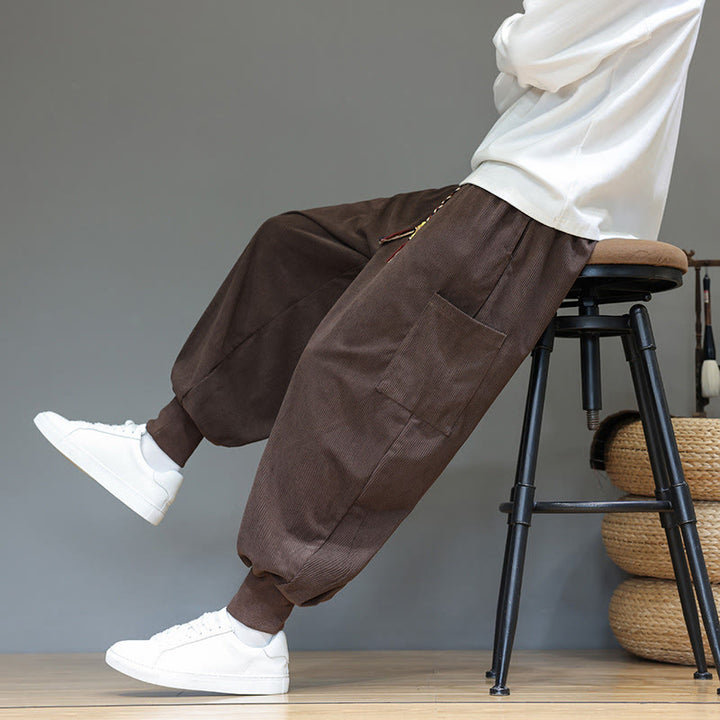 Spodnie męskie z bawełny do kostek z kieszeniami i wiosennymi, jednolitymi kolorami Buddha Stones - image 36