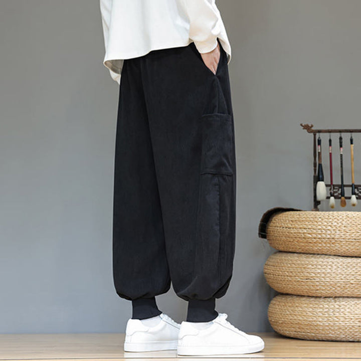 Spodnie męskie z bawełny do kostek z kieszeniami i wiosennymi, jednolitymi kolorami Buddha Stones - image 27