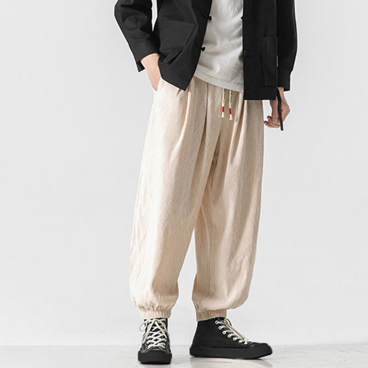 Męskie bawełniane spodnie z kieszeniami i ściągaczem w kształcie Buddha Stones - image 24