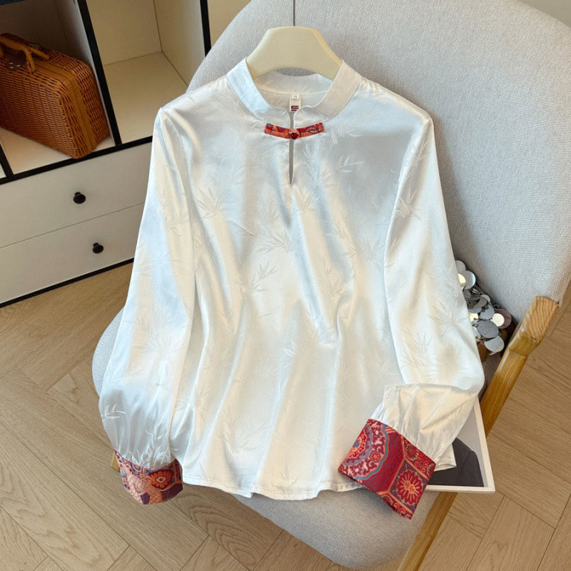 Kamizelka damska z żakardowym wzorem w kształcie żaby i kwiatu smoka z bambusa w kształcie Buddha Stones - Biała koszula - US8-10，UK/AU12-14，EU40-42 (2XL) - image 8