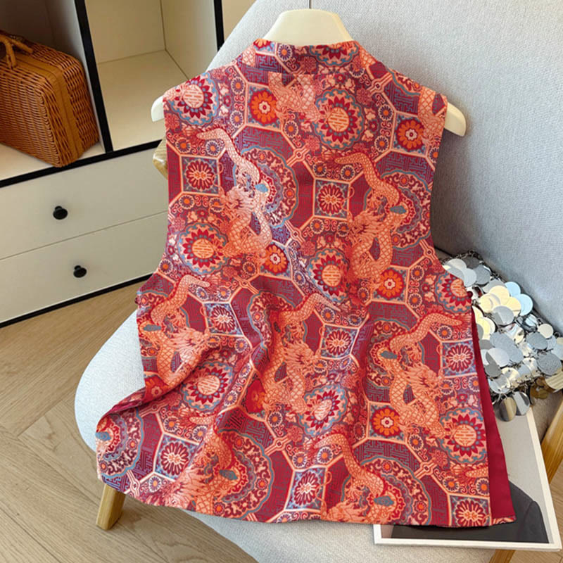 Kamizelka damska z żakardowym wzorem w kształcie żaby i kwiatu smoka z bambusa w kształcie Buddha Stones - image 2