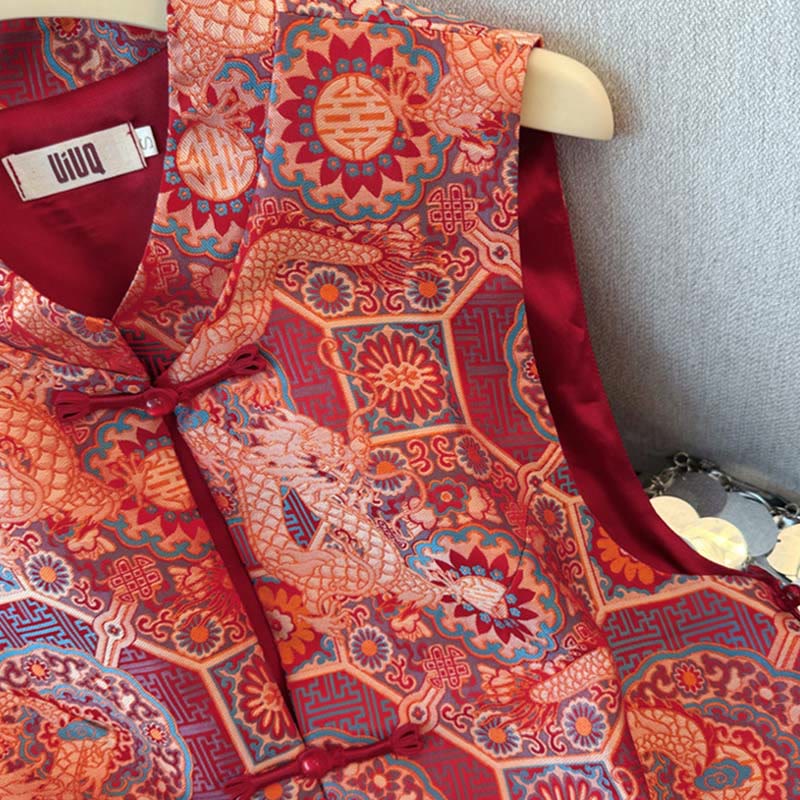 Kamizelka damska z żakardowym wzorem w kształcie żaby i kwiatu smoka z bambusa w kształcie Buddha Stones - image 4