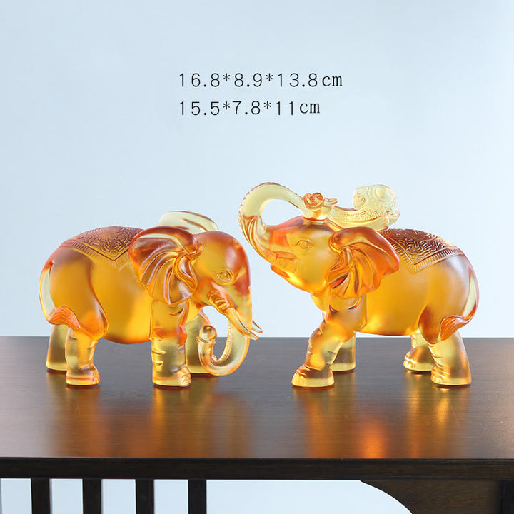 Buddha Stones, żółty kryształ Liuli, trąba słonia, góra, dół, projekt, wytrzymałość, dekoracja domu - Para dużych słoni - image 14