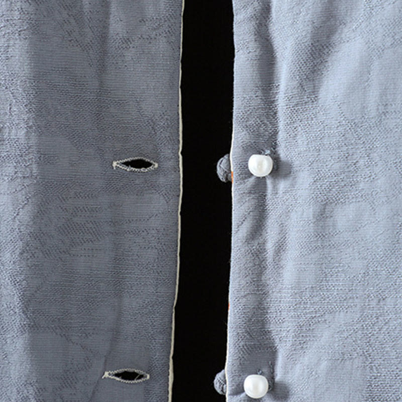 Kurtka damska z długim rękawem z grubej bawełny z motywem kwiatowym i guzikami w kształcie żaby w kolorze jednolitym z motywem Buddha Stones - image 4