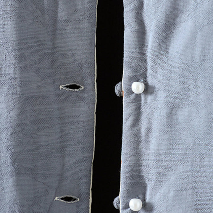 Kurtka damska z długim rękawem z grubej bawełny z motywem kwiatowym i guzikami w kształcie żaby w kolorze jednolitym z motywem Buddha Stones - image 4