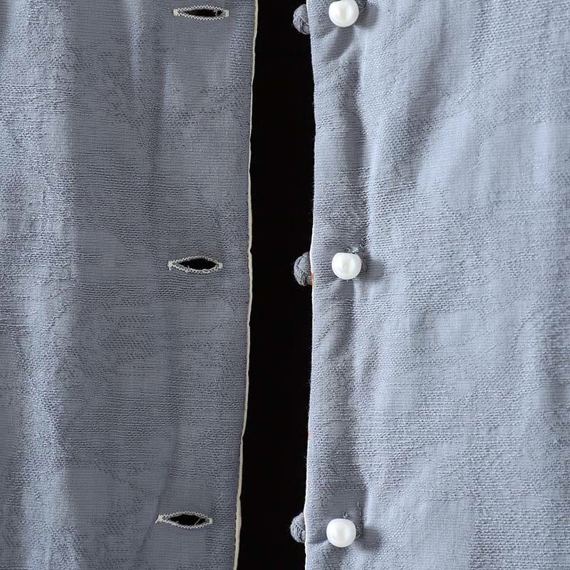 Kurtka damska z długim rękawem z grubej bawełny z motywem kwiatowym i guzikami w kształcie żaby w kolorze jednolitym z motywem Buddha Stones - image 5