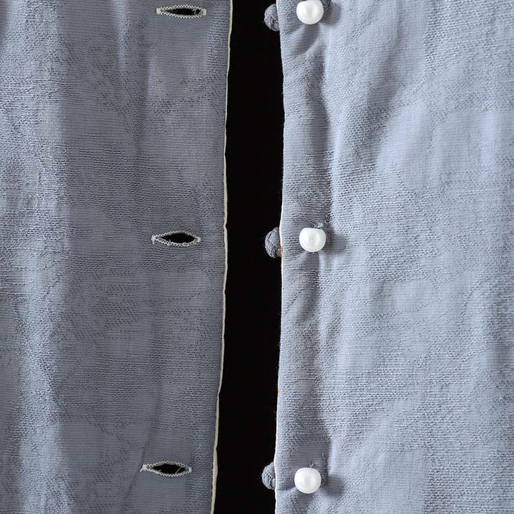 Kurtka damska z długim rękawem z grubej bawełny z motywem kwiatowym i guzikami w kształcie żaby w kolorze jednolitym z motywem Buddha Stones - image 5