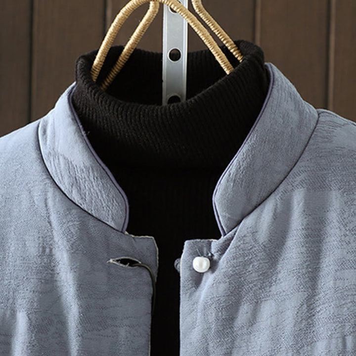 Kurtka damska z długim rękawem z grubej bawełny z motywem kwiatowym i guzikami w kształcie żaby w kolorze jednolitym z motywem Buddha Stones - image 2