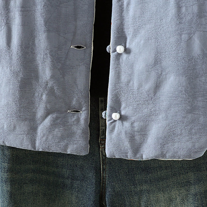 Kurtka damska z długim rękawem z grubej bawełny z motywem kwiatowym i guzikami w kształcie żaby w kolorze jednolitym z motywem Buddha Stones - image 6