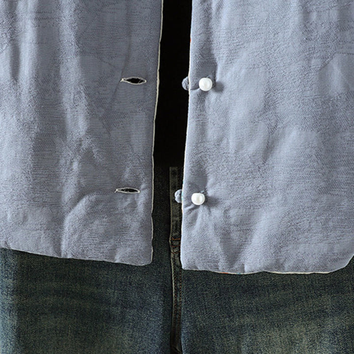 Kurtka damska z długim rękawem z grubej bawełny z motywem kwiatowym i guzikami w kształcie żaby w kolorze jednolitym z motywem Buddha Stones - image 6