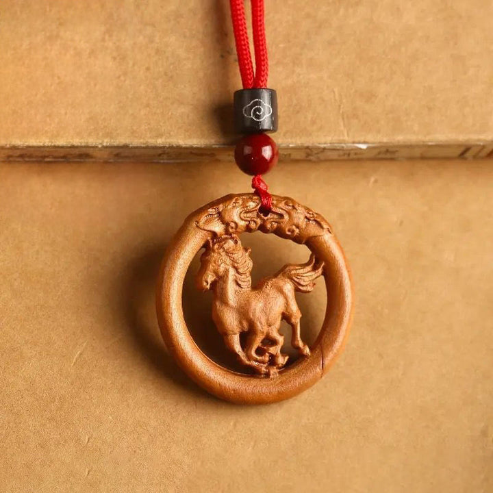 Buddha Stones z drewna brzoskwiniowego, chiński znak zodiaku, rok konia, odstraszający złe duchy - Koń z drewna brzoskwiniowego - Czerwona lina - image 10