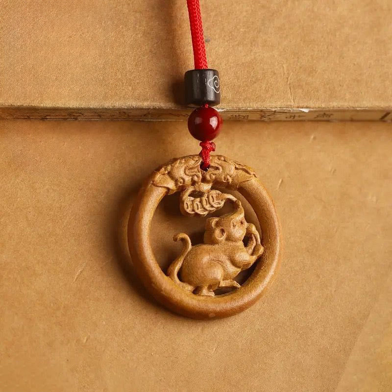 Buddha Stones z drewna brzoskwiniowego, chiński znak zodiaku, rok konia, odstraszający złe duchy - Szczur brzoskwiniowy - Czerwona lina - image 14