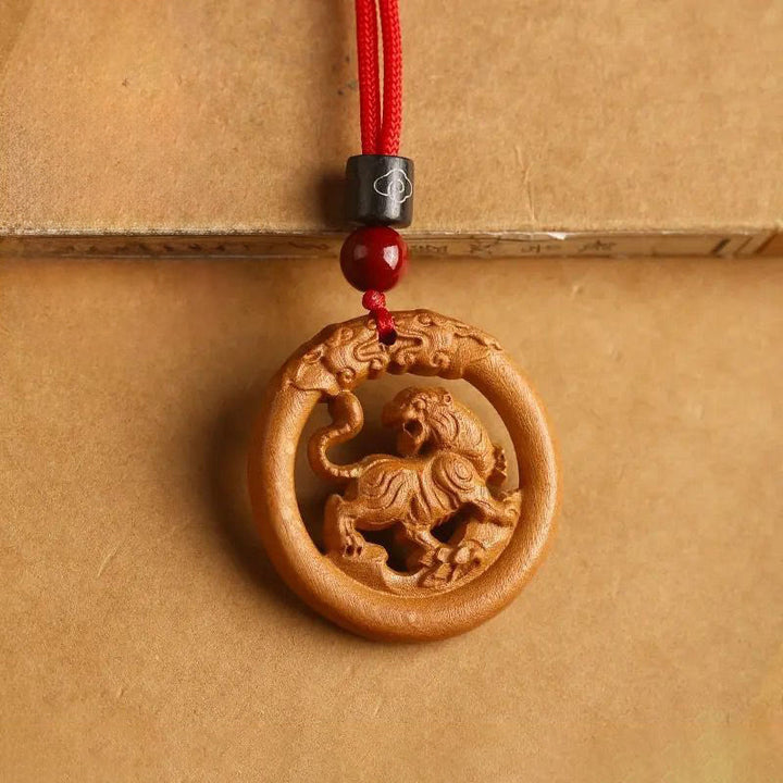 Buddha Stones z drewna brzoskwiniowego, chiński znak zodiaku, rok konia, odstraszający złe duchy - Brzoskwiniowy Tygrys - Czerwona lina - image 18